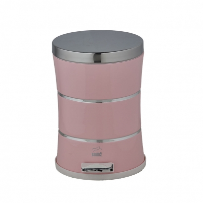 Light Pink-Steel Door Slim Pedal Bin Silent, 14 Liter, with double Lines 