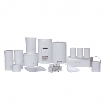 White Dowry Set - Metal Lid (23 Pieces)