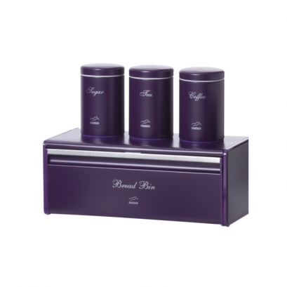 Violet Bread Bin and Canister Set - Metal Lid Violet Bread Bin and Canister Set - Metal Lid
