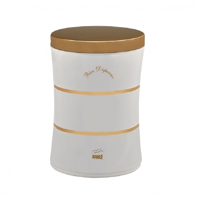White Steel-Gold Slim Rice Bin with double lines
