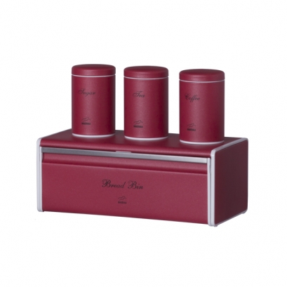 Red Bread Bin and Canister Set - Metal Lid Red Bread Bin and Canister Set - Metal Lid