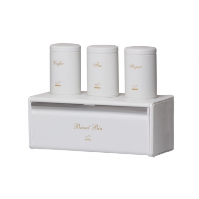 Wrinkle White Bread Bin and Canister Set - Metal Lid