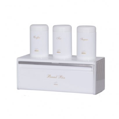 White Bread Bin and Canister Set - Plastic Lid White Bread Bin and Canister Set - Plastic Lid