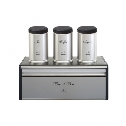 Steel-black Bread Bin and Canister Set - Metal Lid Steel-black Bread Bin and Canister Set - Metal Lid