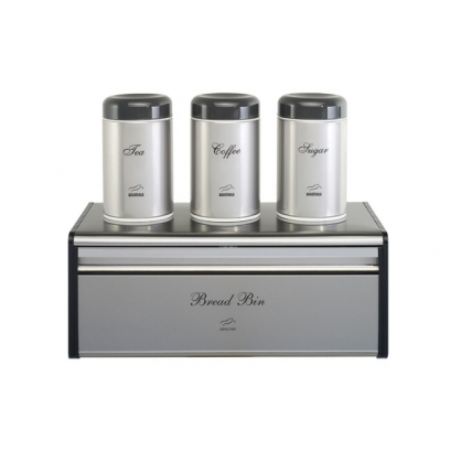 Steel-black Bread Bin and Canister Set - Plastic Lid  Steel-black Bread Bin and Canister Set - Plastic Lid