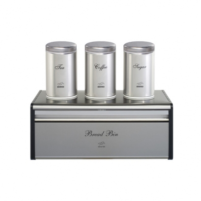 Steel Bread Bin and Canister Set - Steel Lid Steel Bread Bin and Canister Set - Steel Lid