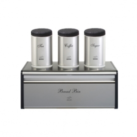 Steel-black Bread Bin and Canister Set - Metal Lid